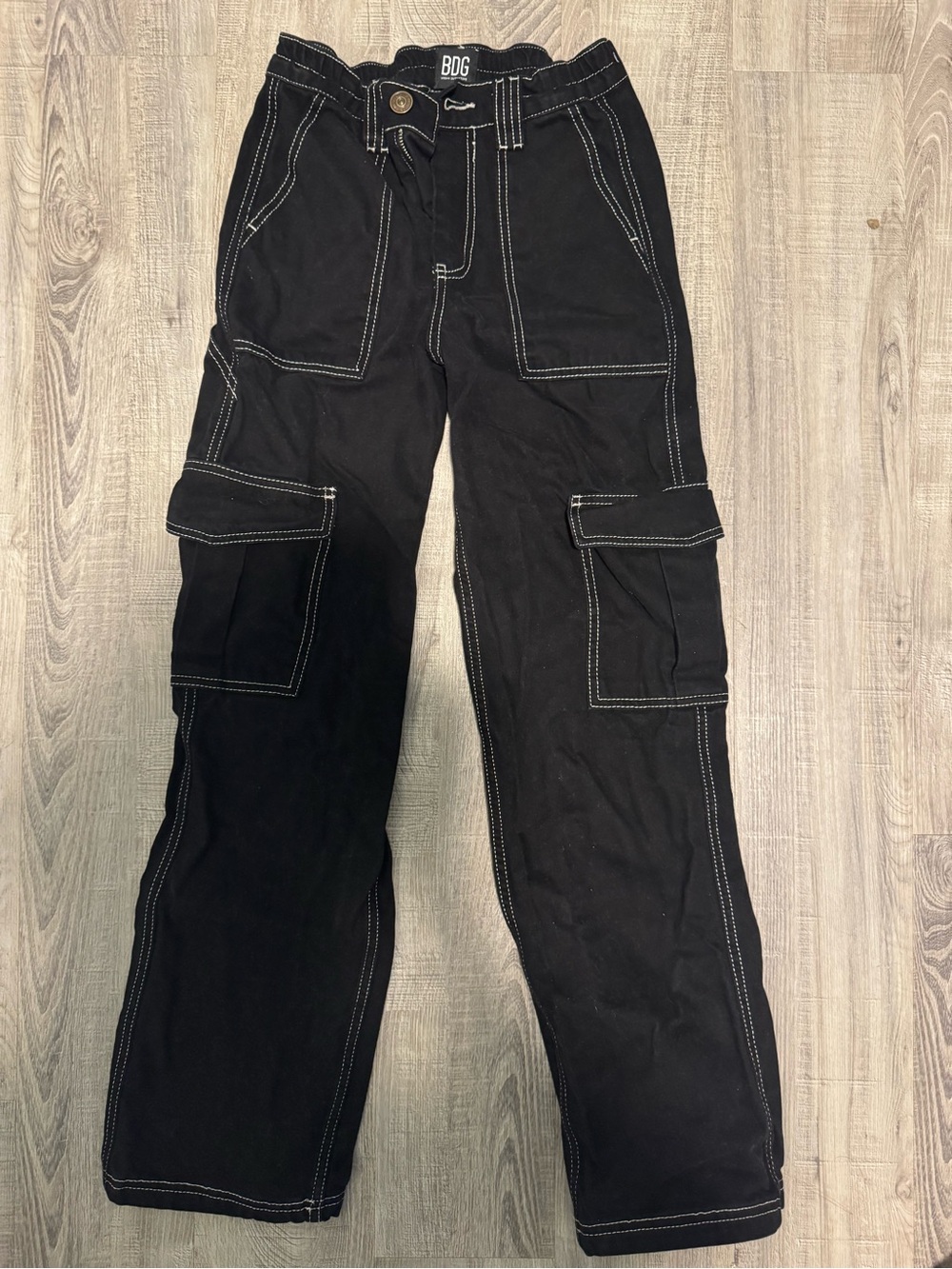 BDG Black Cargo Pants with White Contrast Stitching
